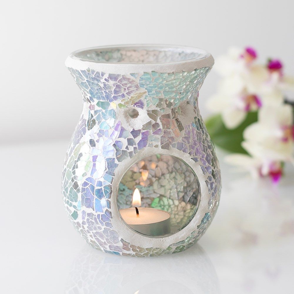 Something Different - Small Light Blue Iridescent Crackle Oliebrander - Blauw